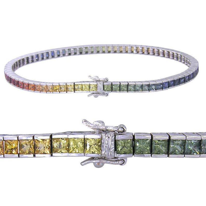 Multicolor Rainbow Sapphire Tennis Bracelet 14K White Gold Etsy