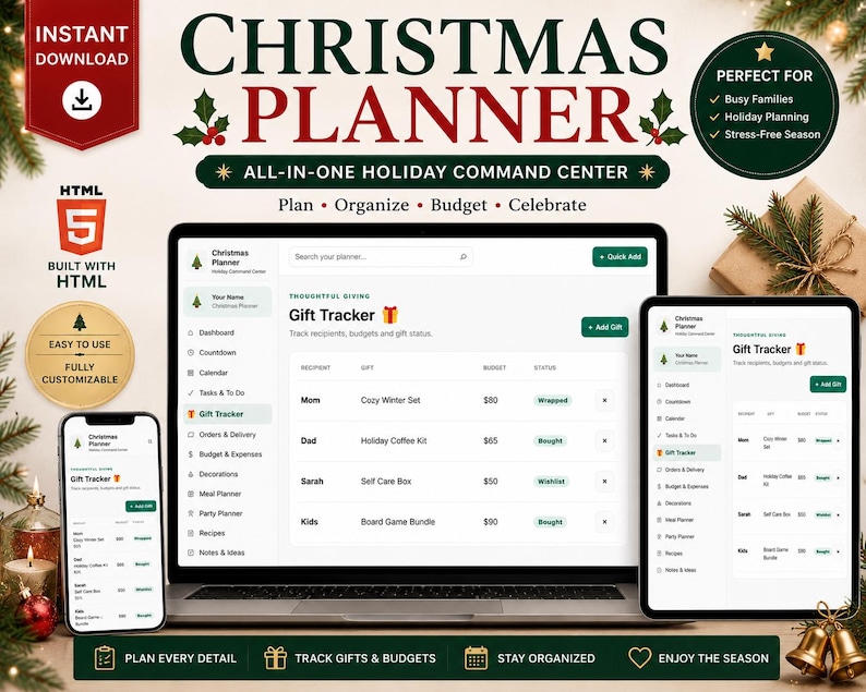 Gui Exercises In Html And Javascript Digital Download: 2026-27 Christmas Planner HTML & Holiday Organizer ...