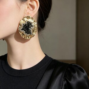Orecchini Statement Oro Irregolari, Maxi Orecchini Strass e Perle Finte, Gioielli Vintage Donna, Regalo Elegante per Lei