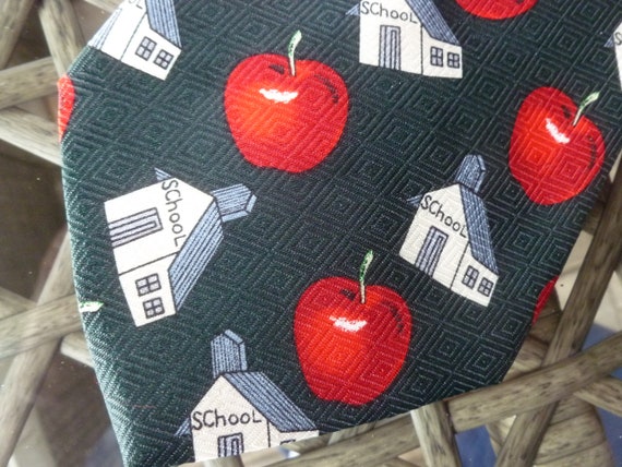 Schoolhouse & Red Apples necktie A Rogers - image 2