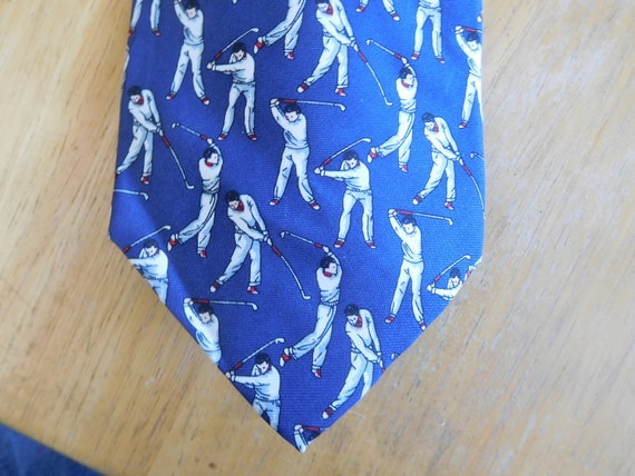 Golf blue silk necktie by Beaufort Tie Rack Italy - image 1