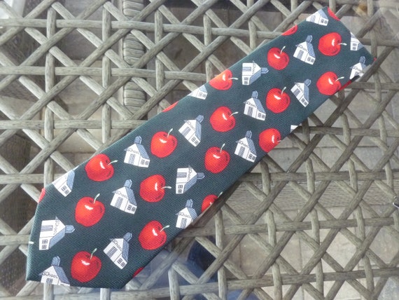 Schoolhouse & Red Apples necktie A Rogers - image 1
