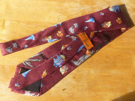 Tropical fish & dolphin silk necktie Tropicals by… - image 4