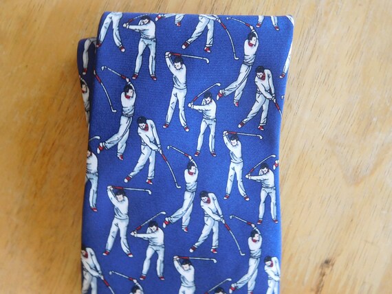 Golf blue silk necktie by Beaufort Tie Rack Italy - image 3