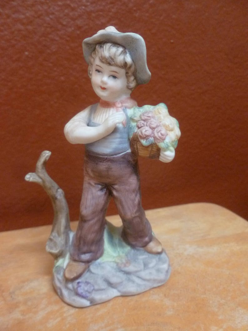 Vintage Enesco Imports Japan Boy With Flower Bouquet Figurine Etsy UK