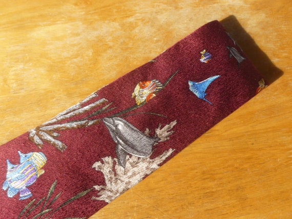 Tropical fish & dolphin silk necktie Tropicals by… - image 3