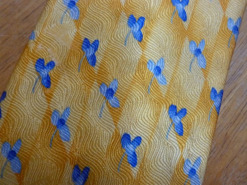 Giorgio Ferri Italian silk necktie yellow blue florwers