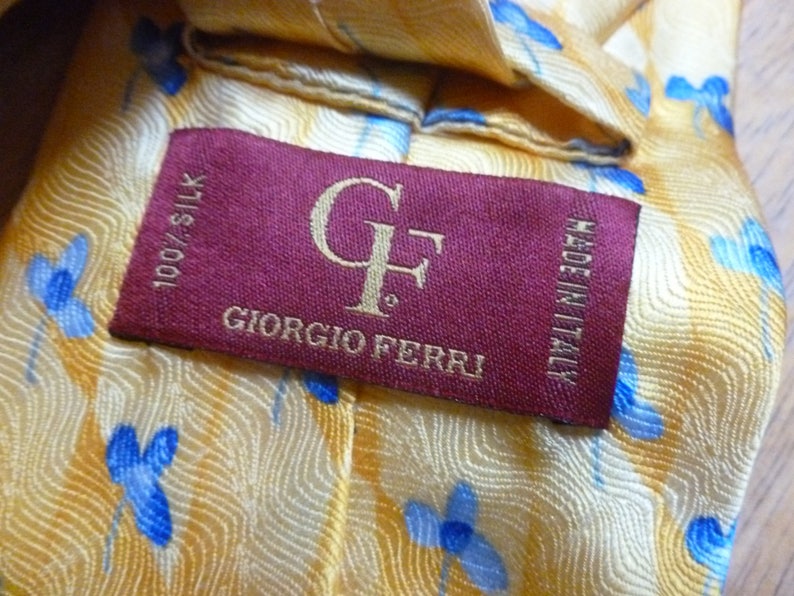 Giorgio Ferri Italian silk necktie yellow blue florwers