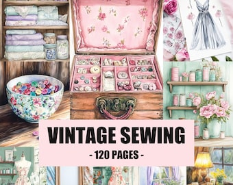 Vintage Sewing Junk Journal Pages, Seamstress Scrapbook Paper, Shabby Chic Floral Ephemera, Dressmaker Craft Printables