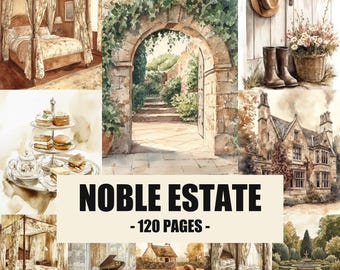 Noble Estate Junk Journal Pages, English Manor Scrapbook Paper, Vintage Aristocratic Ephemera, Old Money Printables