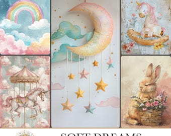 Soft Dreams, Digital Papers, Junk Journal Ephemera, Whimsical Fussy Cuts, Fairy Paper Dolls, Scrapbook Album Kit
