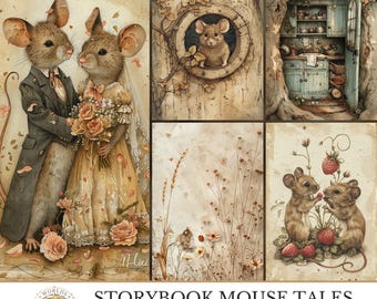 Storybook Mouse Tales, Vintage Digital Papers, Junk Journal Kit, Whimsical Scrapbook Paper, Fairy Ephemera, Woodland Craft
