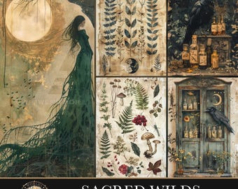 Sacred Wilds, Junk Journal Kit, Gothic Journal Papers, Dark Forest Ephemera, Witchy Scrapbook Digital Download
