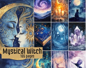 Mystical Witch Bundle, 105 Printable Wall Art, Celestial Moon Tarot Prints, Witchy Watercolor Decor, Dark Academia Art Set, Digital Download