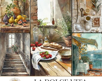 La Dolce Vita, Junk Journal Pages, Digital Scrapbook Kit, Vintage Ephemera, Mixed Media Paper Crafts
