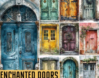 Vintage Doors Junk Journal Pages, Rustic Architecture Ephemera, Watercolor Old Town Scrapbook Paper, European Street Digital Collage Kit