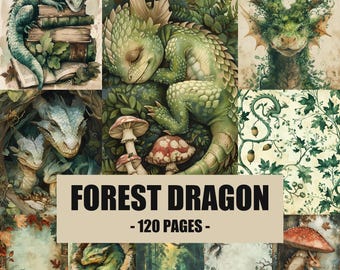 Forest Dragon Junk Journal Pages, Woodland Fantasy Scrapbook Paper, Enchanted Nature Ephemera, Magic Mushroom & Fern Printables