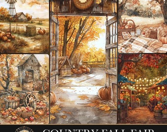 Country Fall Fair, Junk Journal Digital Paper, Autumn Scrapbook Ephemera, Vintage Fussy Cuts, Fall Journal Kit
