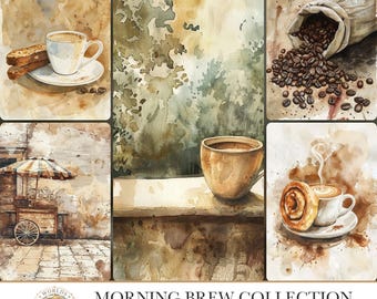 Morning Brew Collection Junk Journal Pages, Vintage Coffee Shop Scrapbook Paper, French Cafe Ephemera, Coffee Bean Printables