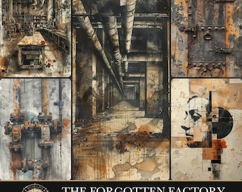 The Forgotten Factory, Steampunk Junk Journal Kit, Gothic Collage Pages, Mixed Media Scrapbook Paper, Digital Download