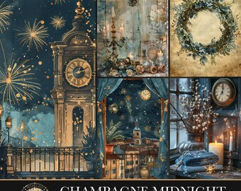 Champagne Midnight, Art Deco Digital Papers, Junk Journal Kit, Steampunk Scrapbook, Victorian Ephemera, Card Making Paper Pack