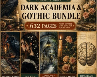 Dark Academia & Gothic Scrapbooking Paper Bundle, 632 Pages, Medieval Scrapbooking Paper, Gothic Digital Elements Set