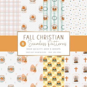 Fall Christian Seamless Pattern Bundle, Bible Verses Digital Papers, Fabric Patterns PDF JPG PNG