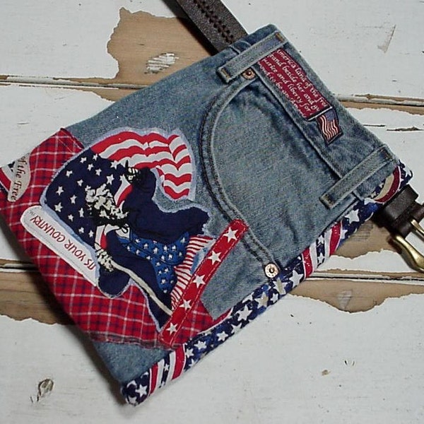 Denim Hip Bag Belt Loop Pouch Upcycled Blue Jean Original Patriotic Eco Handmade Purse RESERVED CUSTOM SALE for Lilian itsyourcountryspirit