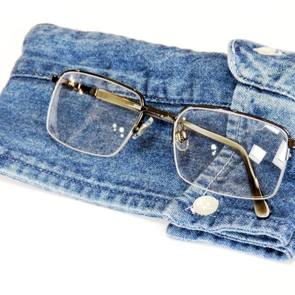 Denim Eyeglass Case Blue Jean Sunglasses Pouch Eco Handmade Eye Wear Sleeve Upcycled Mens Shirt Collar  itsyourcountryspirit
