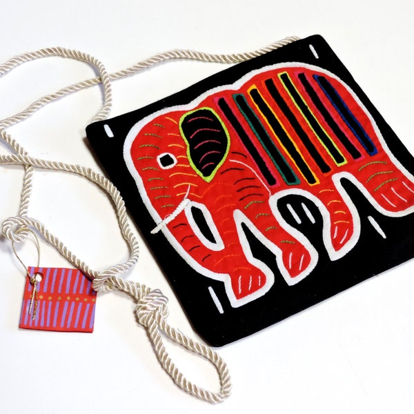 Elephant Mola Purse, Vintage Cuna Indian Textile Crossbody Handmade Reverse Applique Pouch Central America Kuna Art Bag itsyourcountryspirit