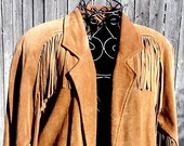Suede Leather Jacket Caramel Brown Rustic Western Fringed Ranch Rodeo Cowgirl Style Short Vintage Coat Size Small itsyourcountryspirit