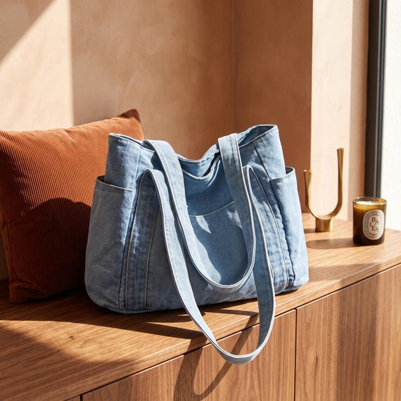 Washed Denim Tote Bag | Large Capacity Shoulder Crossbody Purse