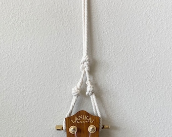 Ukulele handmade cord hanger with unique knot for your treasured instruments. Macrame cotton cord that’s strong and beautiful, easy to hang.