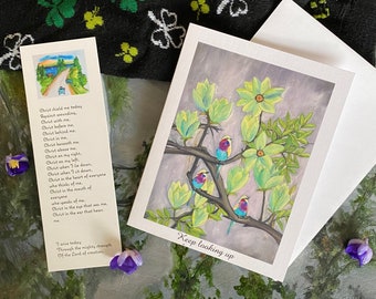 Bookmark St Patrick’s Prayer with watercolor artwork faith reminder gift with card Keep looking up birds