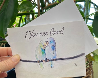 You are loved parakeet love blank notecard from bannerandsail