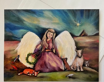 Little Angel “ keeper of the animals” postcard with envelope print of a painting