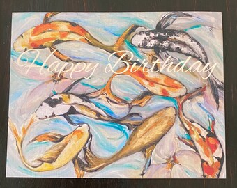 Birthday koi flat card with envelope go with the flow greeting card