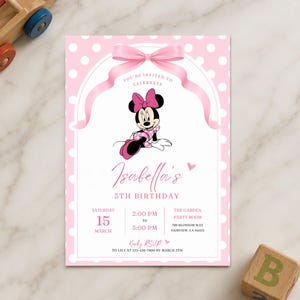 Minnie Mouse Birthday Invitation | Pink Bow Girl Party Invite | Editable Polka Dot Birthday Template | Minnie Party Invitation JE134