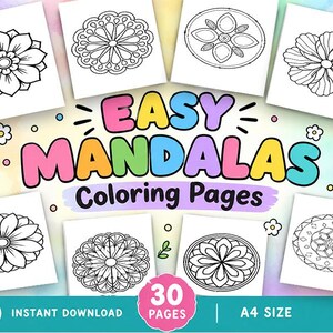 Disegni di mandala facili da colorare per adulti e bambini, fogli da colorare con motivi semplici, arte antistress, attività di relax stampabili