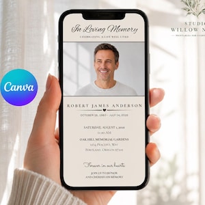 Funeral Invitation Template, Celebration of Life Invite, Editable Memorial Announcement Card, Printable In Loving Memory Canva Template
