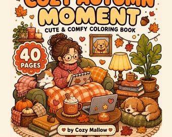 Kleurboek met gezellige herfstmomenten | 40 herfsttaferelen, huisdieren en pompoenen (digitale download)