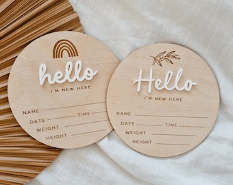 Hello World Sign, Baby Announcement, Hello World Wooden Sign, Baby Announcement Plaque, Newborn Photo Prop, Nursery Decor, Hello World Disc