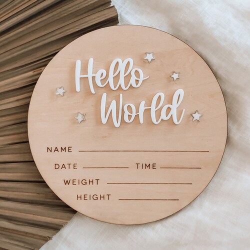 Baby Birth Announcement Sign SVG Wooden Sign Hello World Etsy