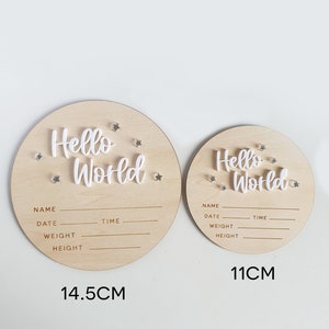 Hello World Sign, Baby Announcement, Hello World Wooden Sign, Baby Announcement Plaque, Newborn Photo Prop, Nursery Decor, Hello World Disc afbeelding 3