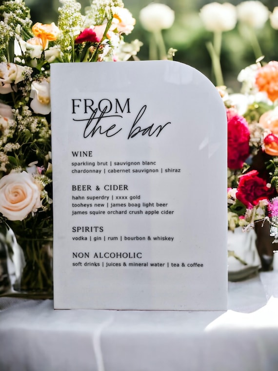 Bar Menu, Drinks Menu, Bar Sign, Acrylic Drink Menu, Arch Menu, Acrylic Signage, Wedding Table Sign, Wedding Bar Sign, Cocktail Sign