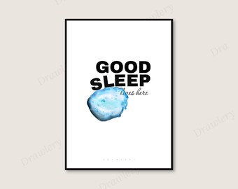 Stampa artistica da parete "Buon sonno", con nuvole blu ad acquerello (download digitale)