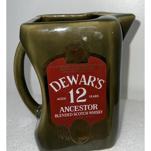 Vintage DEWAR'S Ancestor Scotch Whiskey Ceramic Pitcher Wade PDM England(2)