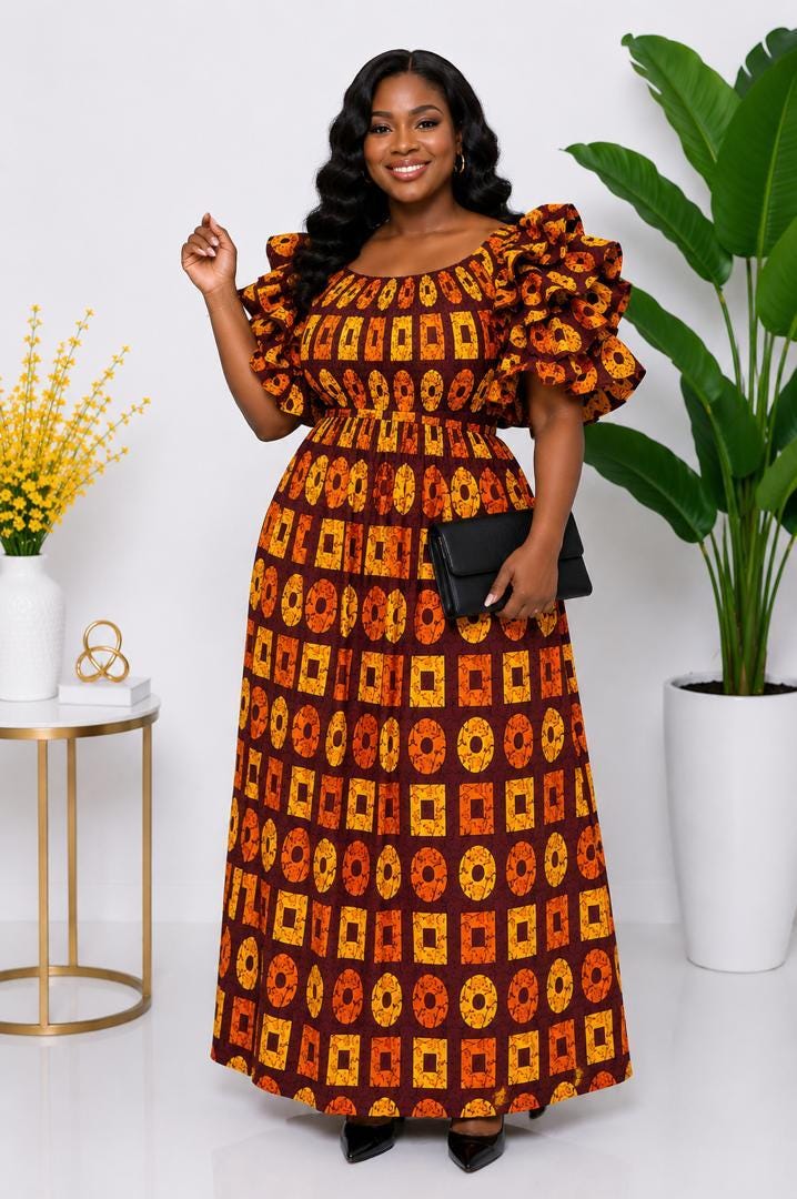 orange plus size boho dress Vibrant neckline Button up front