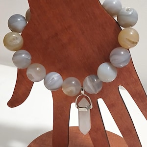 Frost-Light Priestess Bracelet - Agate Geodes And Snow Quartz Wand Bracelet
