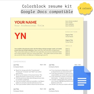 Colorful Resume Template | Google Docs CV, Cover Letter & References Bundle (Digital Download)